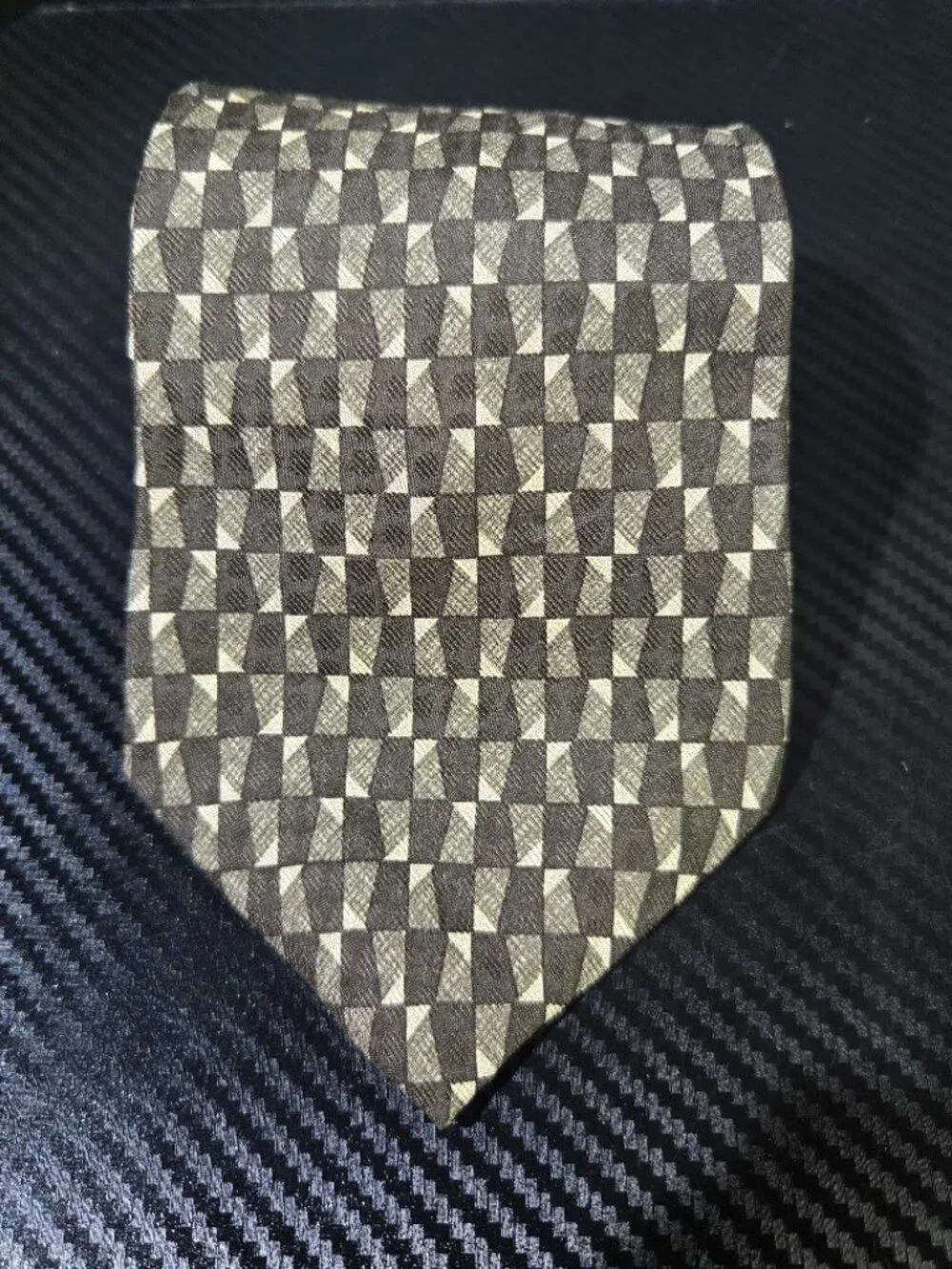 Guess Black Geometric Patterned Silk Tie Made in USA
